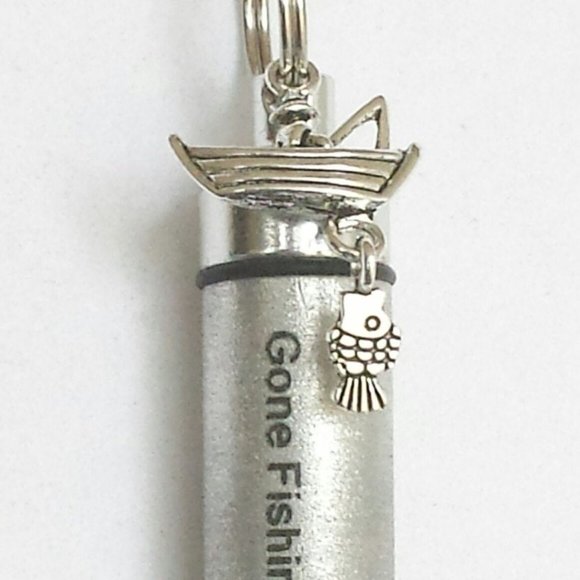 THREE Engraved Brushed Silver "Gone Fishin" CREMATION NECKLACES - Picture 2 of 5